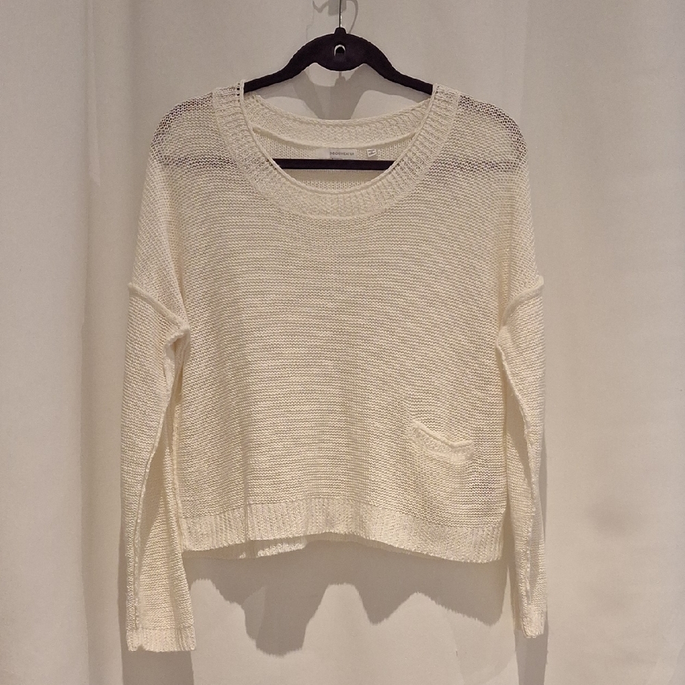 360 Sweater Loose Knit Linen Blend Women's Cream Sweater Size M
